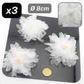 Set of 3 White Organza Flowers Brooches/Corsages with Safety Pin